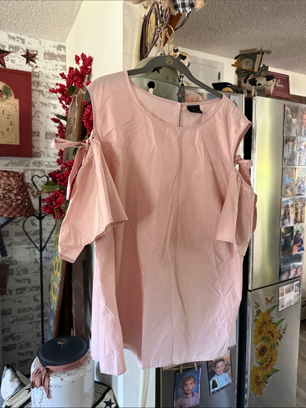 Worthington Pink Cold-Shoulder Tie-Sleeve Top